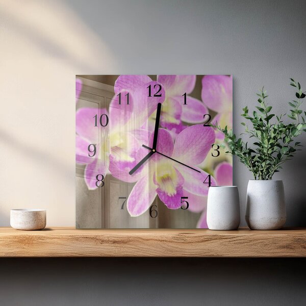 Skleněné hodiny na stěnu Květiny zskc-30x30-00176972