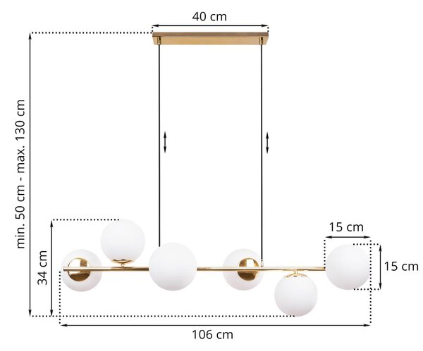 Závěsné svítidlo Florence, 6x bílé skleněné stínítko, g