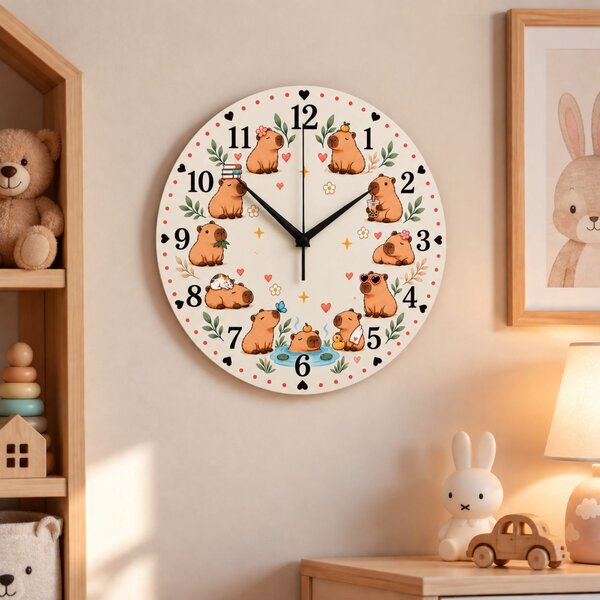 Dětské nástěnné hodiny s motivem kapybary | BETKA: 30 cm 4787-115210 HLC91093-30