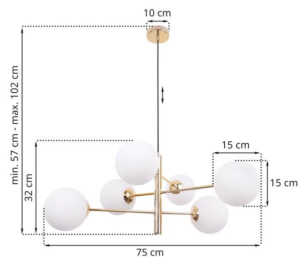 Závěsné svítidlo Florence, 6x bílé skleněné stínítko, g, n