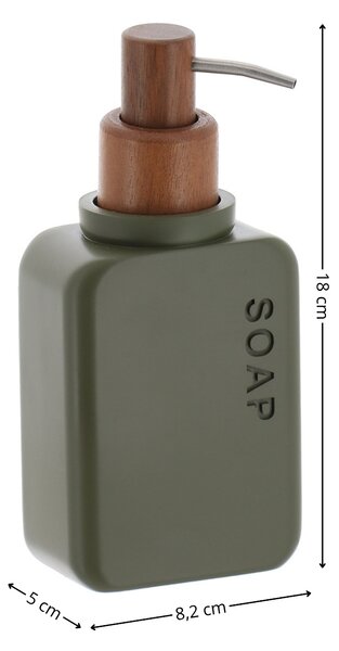 Dávkovač mýdla Salva, olivový/s dřevěnými prvky, 300 ml