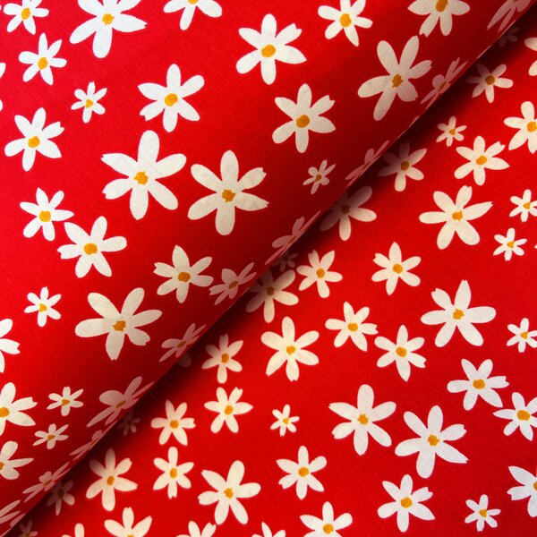 Ervi bavlna š.240 cm - květinky na červeném - 26186-20, šířka 240cm, metráž