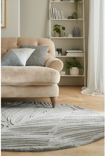 Šedý vlněný kulatý koberec ø 160 cm Leaf - Flair Rugs