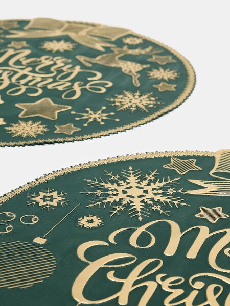 Sinsay - Kulaté vánoční prostírání s nápisem Merry Christmas 2 pack - tmavě zelená