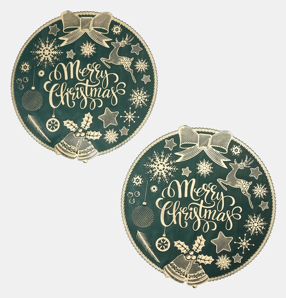 Sinsay - Kulaté vánoční prostírání s nápisem Merry Christmas 2 pack - tmavě zelená