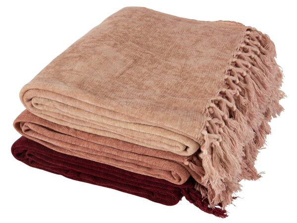Růžový pléd se střapci a viskózou Plaid Tassel – 170*130*0,5 cm - J-Line by Jolipa