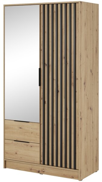 PIASKI SKŘÍNĚ Šatní skříň - NELLY 2D se zrcadlem, dub artisan/matná černá