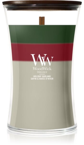 Woodwick Trilogy Holiday Garland vonná svíčka s dřevěným knotem 610 g