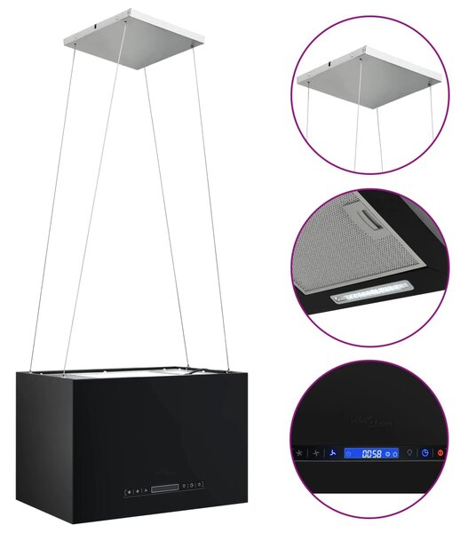 Závěsná ostrůvková digestoř dotykový LCD 55 cm práškovaná ocel