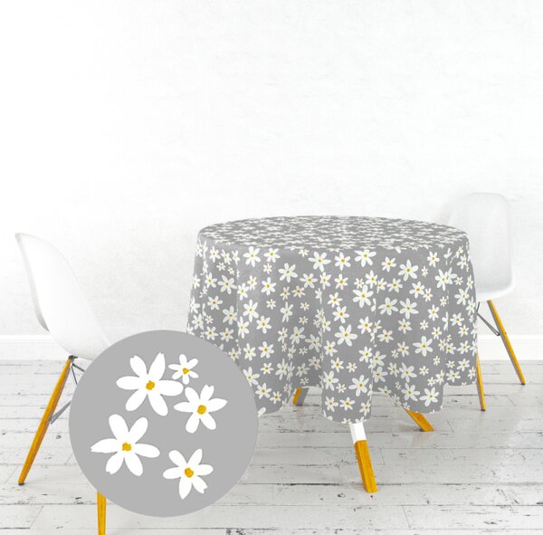 Ervi bavlněný ubrus na stůl kulatý - květinky na šedém - 26186-1
