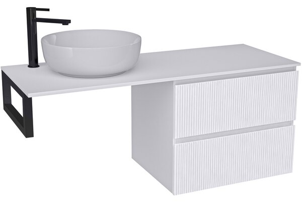 Koupelnová skříňka Carole - bílá matná rýhovaná + deska pod umyvadlo Navira Slim - 18 mm + konzole černá - 120x46x49,8 cm