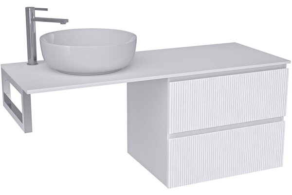 Koupelnová skříňka Carole - bílá matná rýhovaná + deska pod umyvadlo Navira Slim - 18 mm + konzole chrom - 120x46x49,8 cm