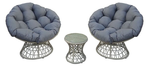 Radar Swivel Set lounge nábytku, 3 díly, hliník, PE ratan, polyester, tvrzené sklo, šedá