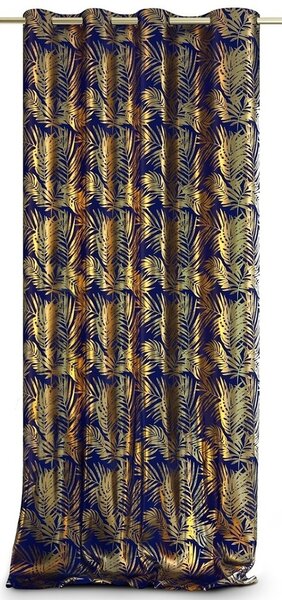 AmeliaHome Závěs Velvet Golden Leaves indigo, 140 x 245 cm