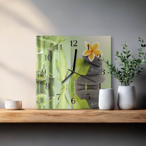 Skleněné hodiny na stěnu Bambusové kameny zskc-30x30-00178040