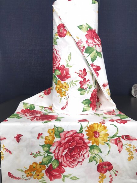 Ervi Bavlněná látka/plátno š.240cm - Červené a žluté květy č.26560-5, metráž