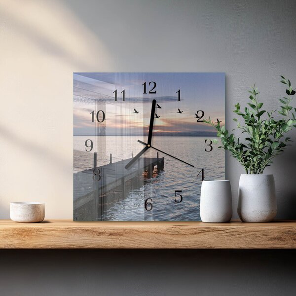 Skleněné hodiny na stěnu Ptáci u jezera zskc-30x30-00177122