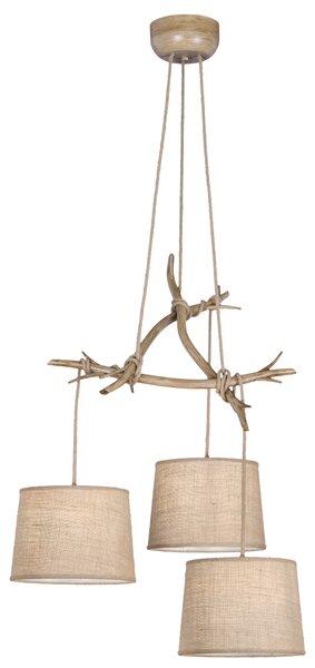 Mantra 6176 Sabina, závěsné svítidlo v kombinaci dřeva a pytloviny, 3x40W E27, 63x59cm