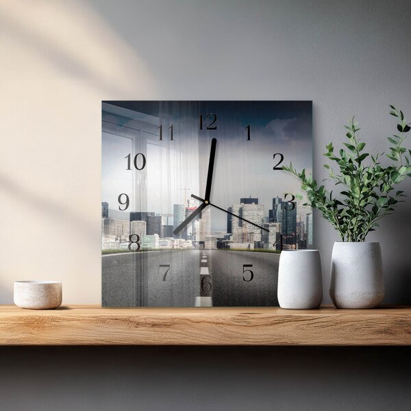 Skleněné hodiny na stěnu Silniční město zskc-30x30-00177348