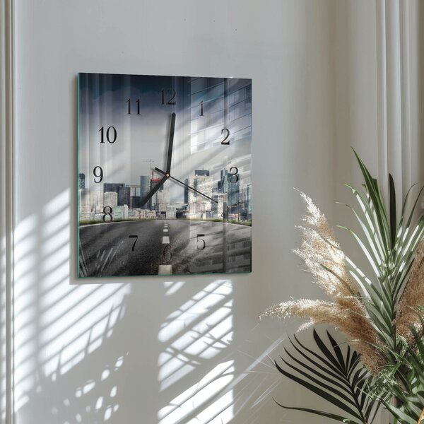 Skleněné hodiny na stěnu Silniční město zskc-30x30-00177348