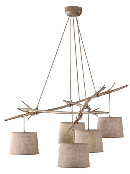 Mantra 6175 Sabina, závěsné svítidlo v kombinaci dřeva a pytloviny, 5x40W E27, 150x108cm