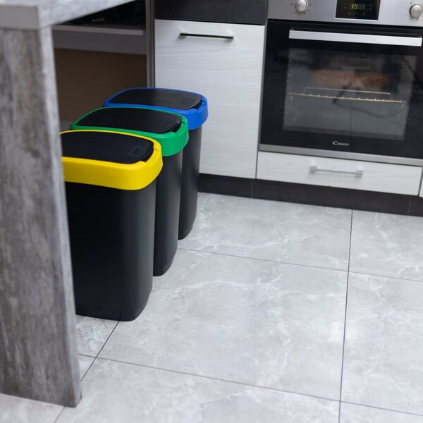 Černé odpadkové koše v sadě 3 ks na tříděný odpad z recyklovaného plastu 25 l Twist – Rotho