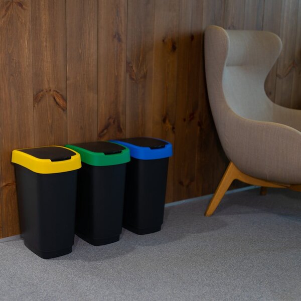 Černé odpadkové koše v sadě 3 ks na tříděný odpad z recyklovaného plastu 25 l Twist – Rotho