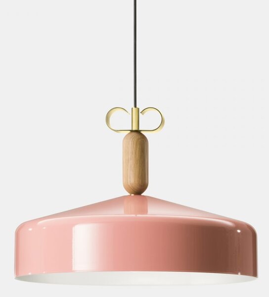 Il Fanale Bon Ton, růžové závěsné svítidlo s prvky dřeva a mosazi, 1x77W E27, prům. 45cm