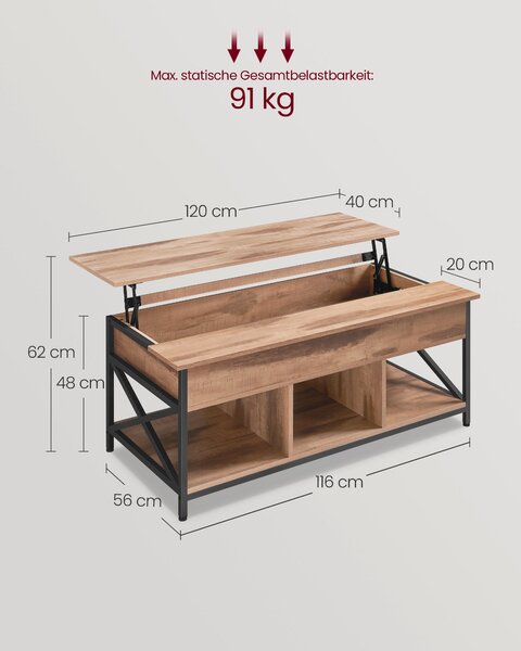 KONFERENČNÍ STOLEK, hnědá, černá, kov, kompozitní dřevo, 120/60/48-62 cm MID.YOU - Konferenční stolky, Online Only