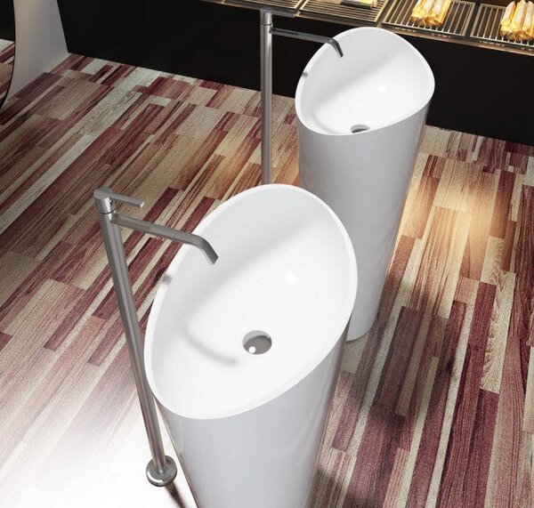 Volně stojící umyvadlo WAVE PB2175 - minerální odlitek - 60 × 37 × 90 cm - bílá