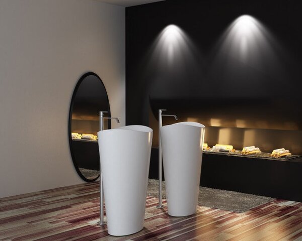 Volně stojící umyvadlo WAVE PB2175 - minerální odlitek - 60 × 37 × 90 cm - bílá