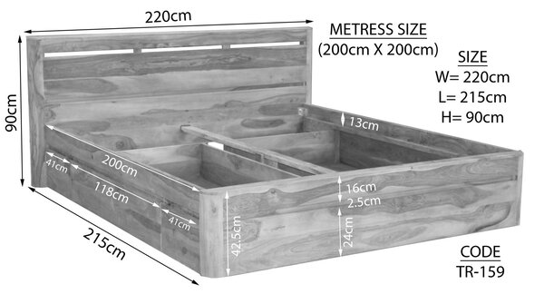 MONTREAL Postel s úložným prostorem 200x200 cm, ořechová voskovaná, palisandr