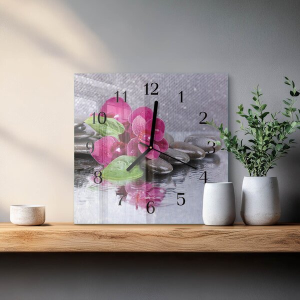 Skleněné hodiny na stěnu Orchidej zskc-30x30-00178582