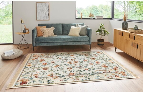 Krémový koberec z viskózy 95x140 cm Oriental Flowers – Nouristan