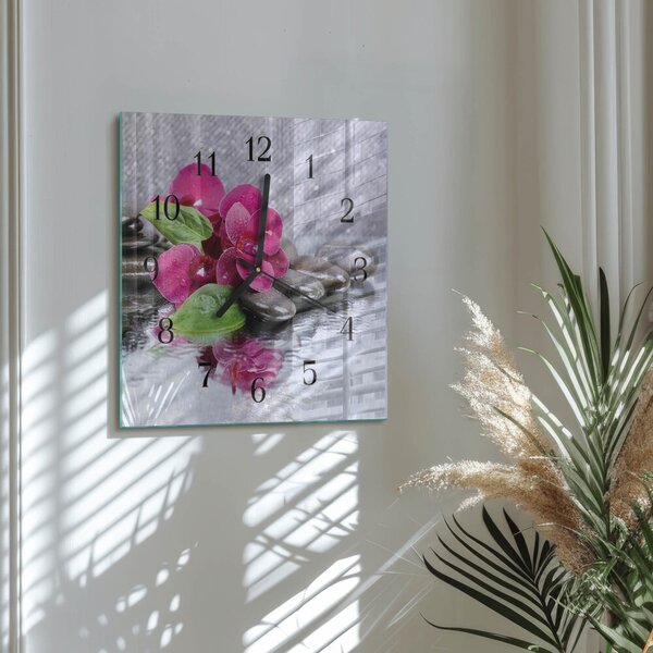 Skleněné hodiny na stěnu Orchidej zskc-30x30-00178582