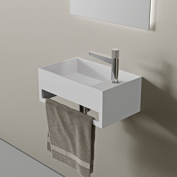 Nástěnné umyvadlo PB2077 - minerální odlitek - 50 x 30 x 20 cm - s držákem na ručníky - bílá matná
