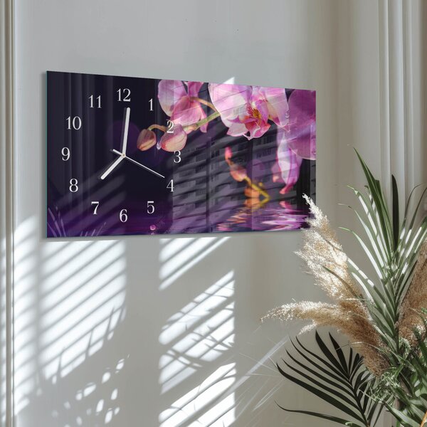 Skleněné hodiny horizontální Orchidej zsppb-60x30-00295283