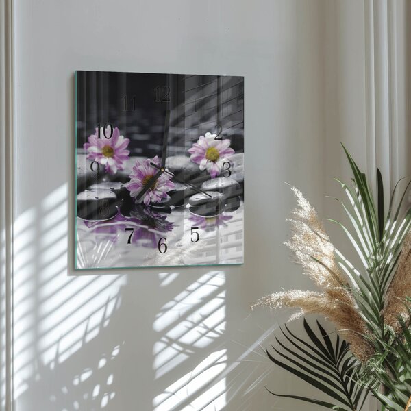 Skleněné hodiny na stěnu Květiny zskc-30x30-00179023