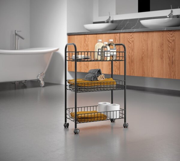 Černý pojízdný vozík z nerezové oceli Metaltex Lugano Lava