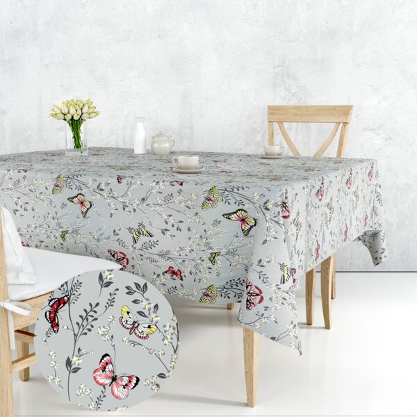 Ervi bavlněný ubrus na stůl čtvercový - motýlcí na šedém