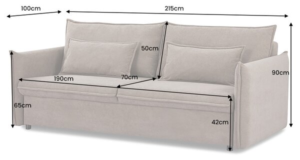 Rozkládací pohovka APARTMENT 3M 215 CM šedá manšestr