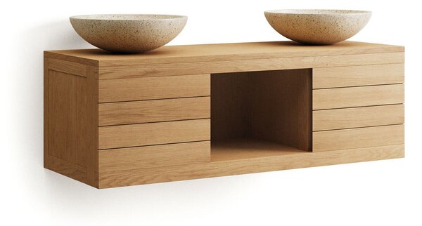 Nízká závěsná skříňka pod umyvadlo z teakového dřeva v přírodní barvě 120x40 cm Yenit – Kave Home