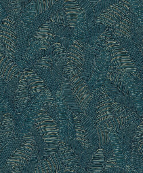 Modro-zlatá vliesová tapeta s listy, SPI101, Spirit of Nature, Khroma by Masureel