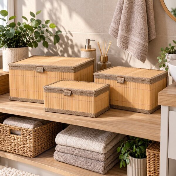 Bambusové úložné boxy 3ks SPRINGOS HA0153 světle hnědé