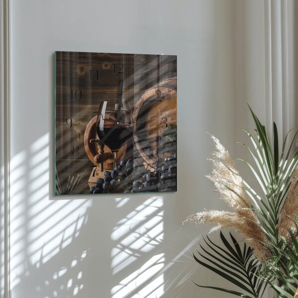 Skleněné hodiny na stěnu Vinný sud zskc-30x30-00177297