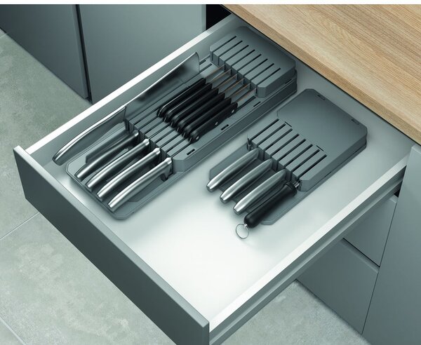 Šedý úložný systém na nože Metaltex
