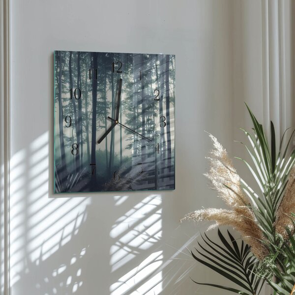 Skleněné hodiny na stěnu Mlžný les zskc-30x30-00182306