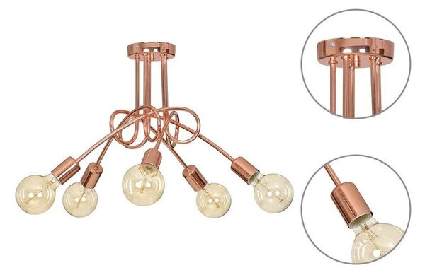 Stropní svítidlo Edison 5, měděné tělo svítidla