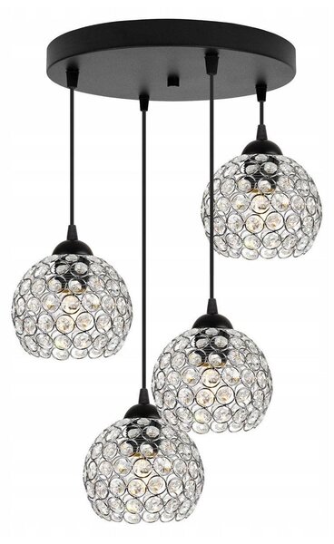 Závěsné svítidlo Crystal, 4x stříbrné křišťálové stínítko