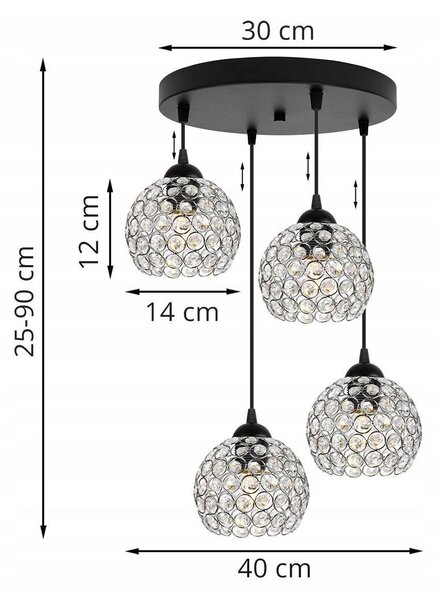 Závěsné svítidlo Crystal, 4x stříbrné křišťálové stínítko